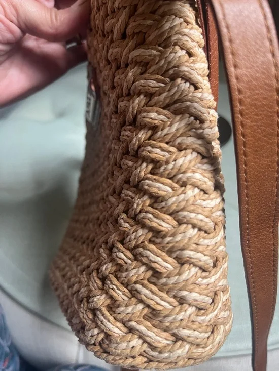 Brighton Eva Woven Straw Tote Shoulder Crossbody Bag with Brown Leather Trim - Picture 14 of 16